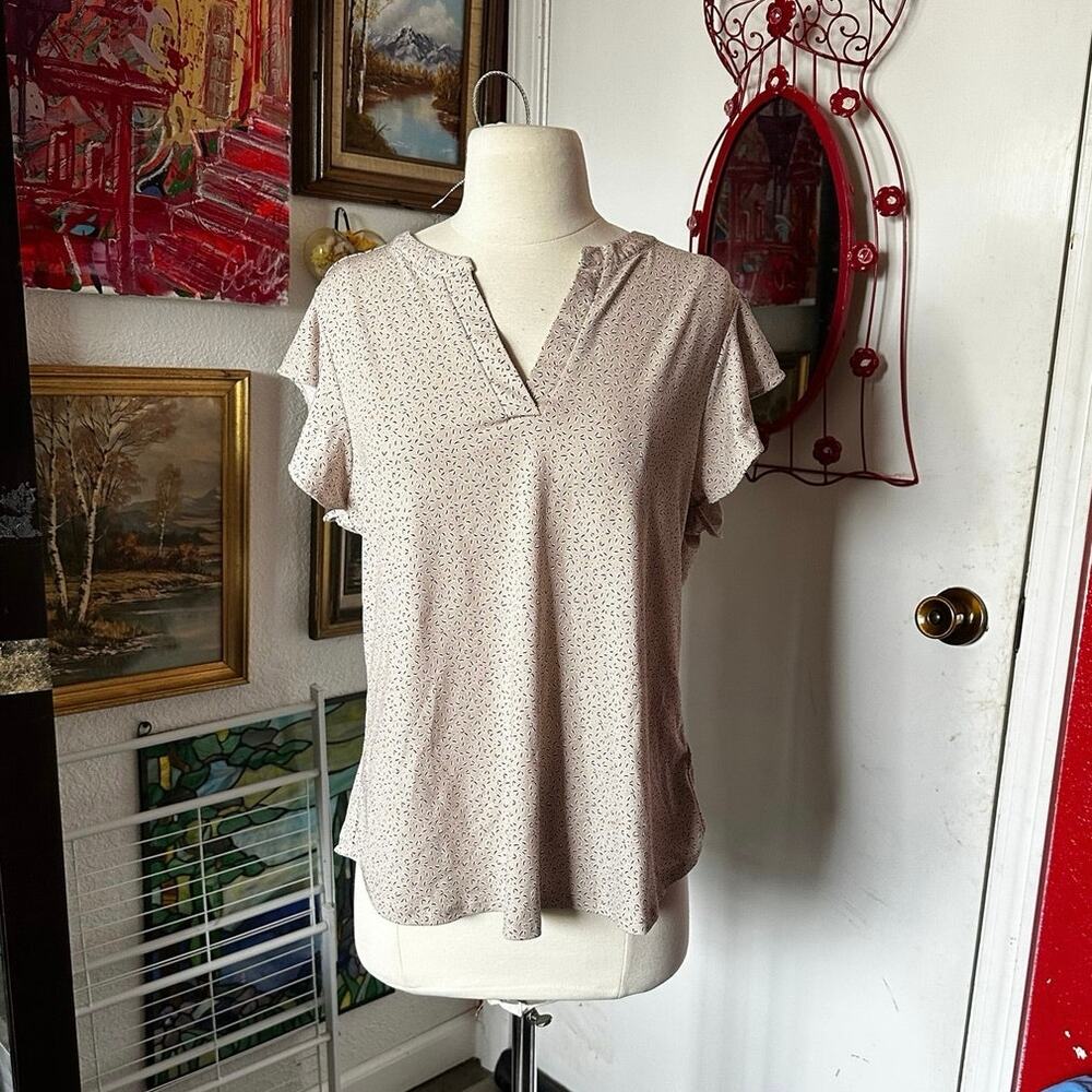 adrianna papelle brown patterned v neck blouse top